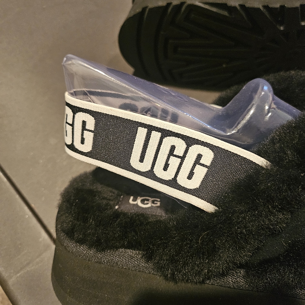 UGG Black Fluffy Sandals